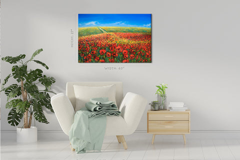 Canvas Print -  Acrylic Landscape With Red Poppies And Blue Sky #E0594