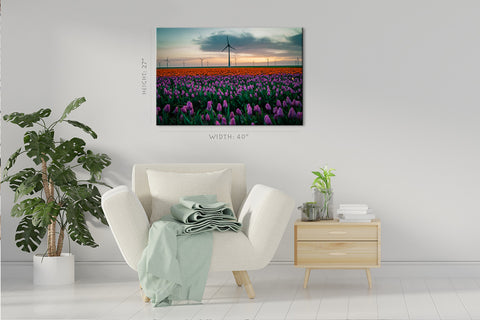 Impression sur toile - Champ de tulipes et moulins à vent #E0744