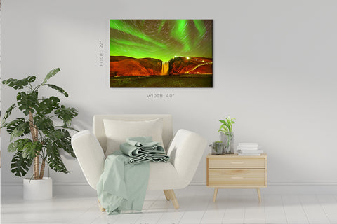 Canvas Print -  View Of The Northern Light With Star Trails At Skogafoss Waterfall, Iceland #E0514