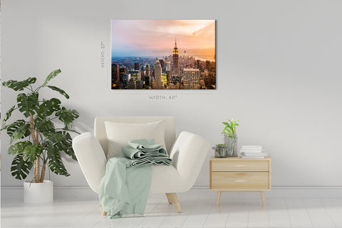 Impression sur toile - Gratte-ciel de Manhattan au coucher du soleil, New York #E0407