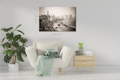 Print Canvas - صورة عتيقة للمنظر على طول البوند في شنغهاي ، الصين #E0467