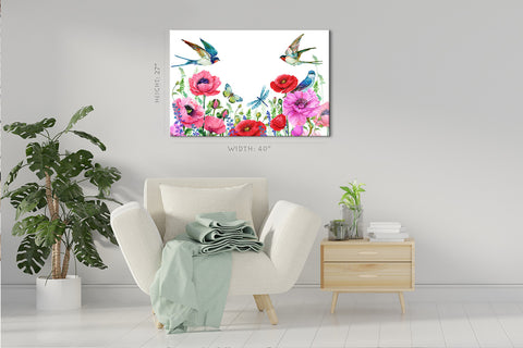 Canvas Print -  Red Poppies And Swallows #E0841