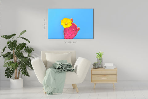 Canvas Print -  Cactus With Flower On Blue Background #E0808