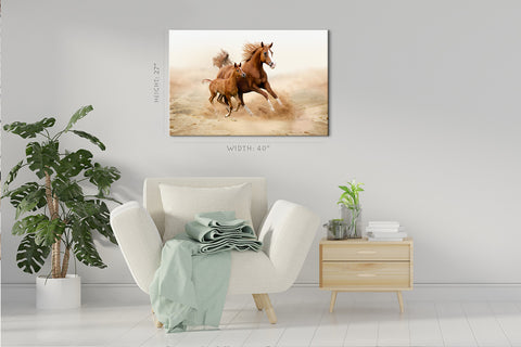 Canvas Print -  Purebred White Arabian Horses In Desert #E0939
