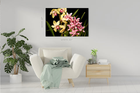 Impression sur toile - Orchidées roses et jaunes #E0675