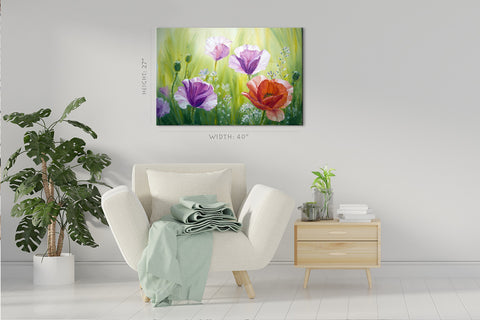 Canvas Print -  Poppies At Morning, Oil Painting #E0796