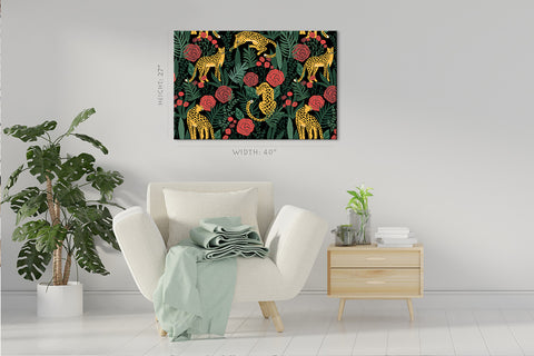 Impression sur toile - Feuilles tropicales, roses et léopards #E0853