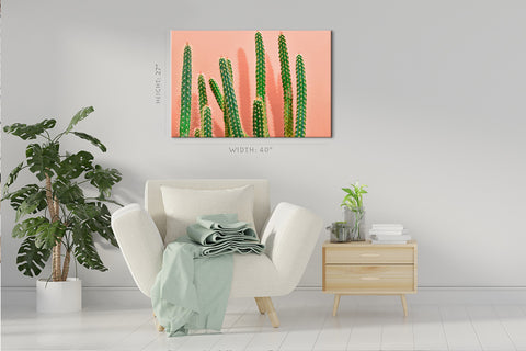 Canvas Print -  Green Cactus On Pastel Background #E0811