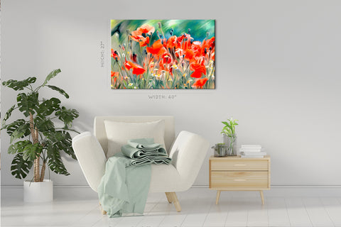 Impression sur toile - Coquelicots rouges en fleurs, peinture à l'aquarelle #E0612