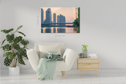 Impression sur toile - Pont du fleuve Yangtze, Wuhan, Chine #E0352