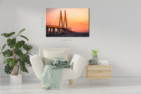 Impression sur toile - Bandra Worli Sea Link au coucher du soleil, Mumbai, Inde #E0410