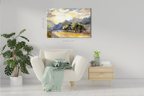 Canvas Print -  Trees And Road At Sunset, Watercolor Painting #E0861