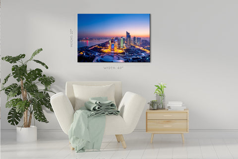 Impression sur toile - Vue nocturne panoramique de Hangzhou #E0252