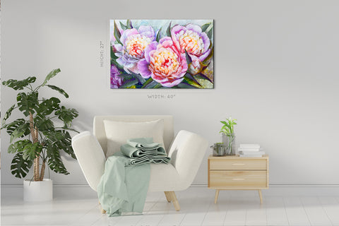 Impression sur toile - Belles pivoines, peinture à l'huile #E0795