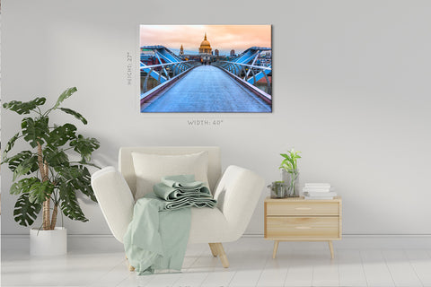 Canvas Print -  St. Pauls Cathedral And Millennium Bridge, London #E0274