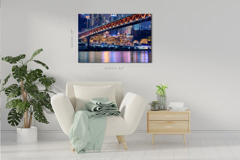 Impression sur toile - Le paysage urbain de Chongqing la nuit #E0313