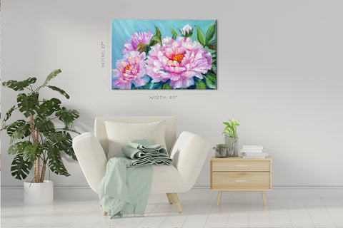 Impression sur toile - pivoines, peinture à l'huile #E0786