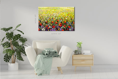 Canvas Print -  Red Poppies Field Landscape, Oil Painting #E0591