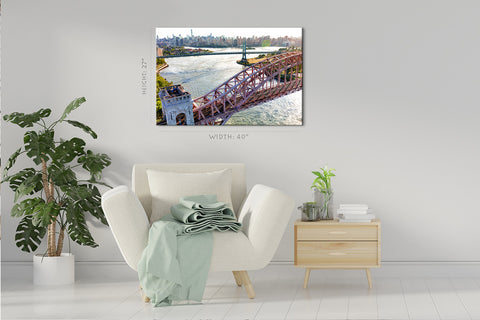 Impression sur toile - Vue aérienne du Hell Gate Bridge, New York #E0394