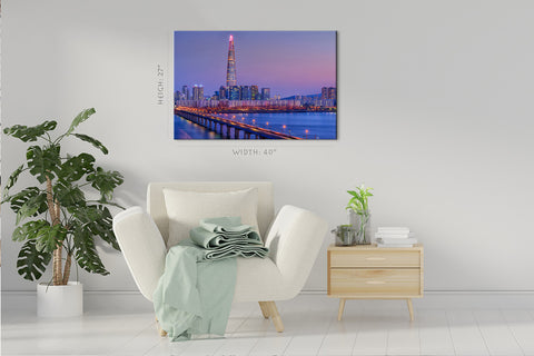 Canvas Print -  Han River And Lotte Tower Nightscape, Seoul, South Korea #E0449