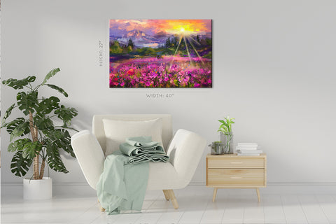 Canvas Print -  Field Of Rhododendrons In The Mountains, Oil Painting #E0624