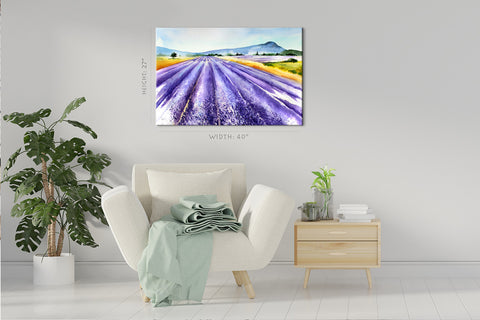 Canvas Print -  Landscape With Lavender, Watercolor Painting #E0781