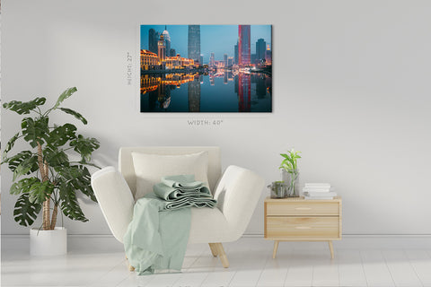 Impression sur toile - Paysage de nuit Ff Landmark Buildings In Tianjin Coastal City #E0295