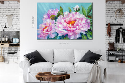 Impression sur toile - pivoines, peinture à l'huile #E0786