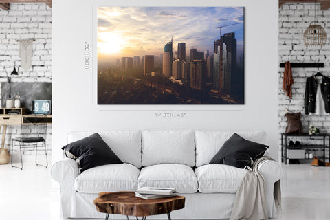 Impression sur toile - Vue aérienne de Jakarta au lever du soleil, Indonésie #E0478