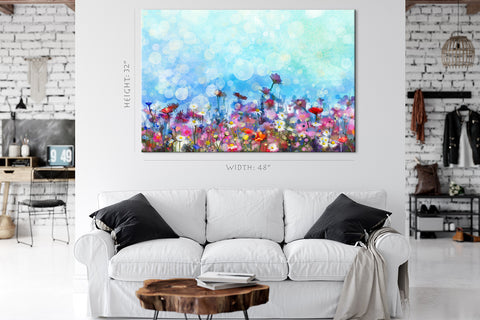 Impression sur toile - Fleurs de printemps dans la prairie, peinture à l'aquarelle #E0613