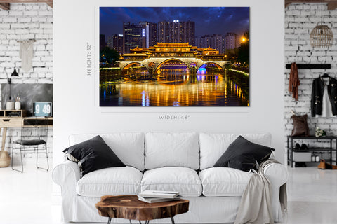 Impression sur toile - Pont Anshun sur la rivière Jin, Chengdu, Chine #E0328