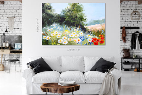 Canvas Print -  Camomile Lawn In The Forest, Oil Painting Landscape #E0596