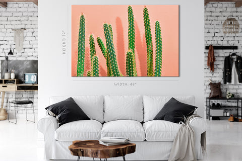 Canvas Print -  Green Cactus On Pastel Background #E0811