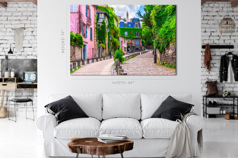 帆布印刷 - 法国巴黎的舒适蒙马特城市景观＃E0227