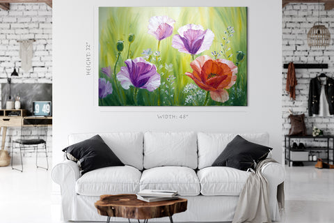 Canvas Print -  Poppies At Morning, Oil Painting #E0796