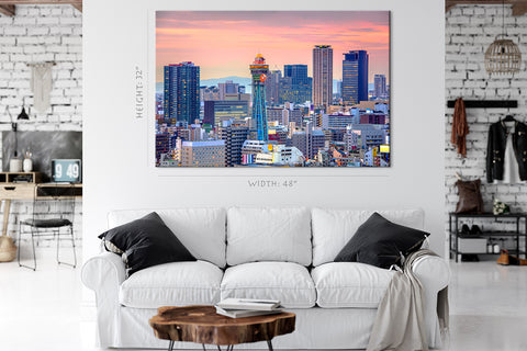 Impression sur toile - Skyline du Japon sur Shinsekai au crépuscule, Osaka #E0364