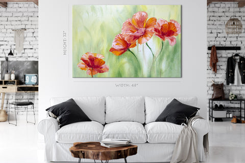 Canvas Print -  Poppies At Morning, Oil Painting #E0625