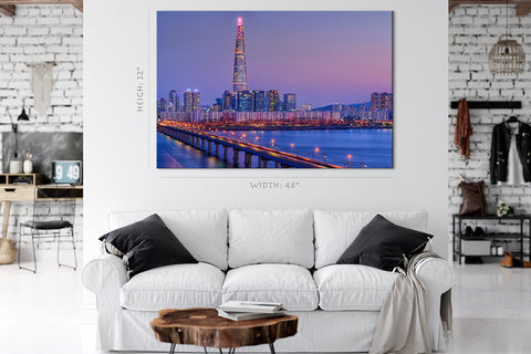 Canvas Print -  Han River And Lotte Tower Nightscape, Seoul, South Korea #E0449