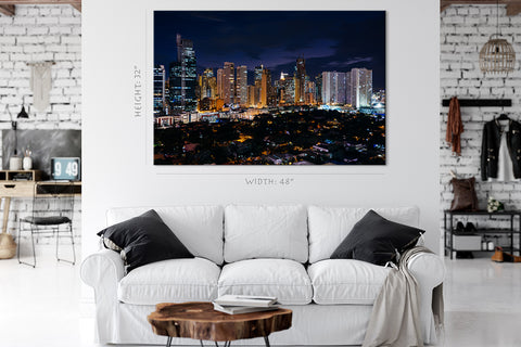 Impression sur toile - Vue de l'horizon de Makati la nuit, Metro Manila, Philippines #E0417