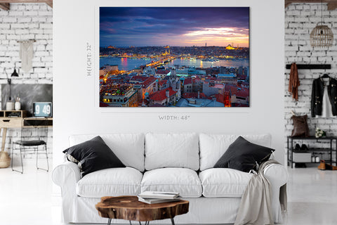 Impression sur toile - Skyline du coucher du soleil d'Istanbul #E0287