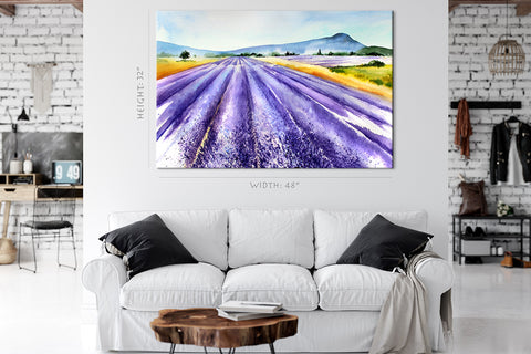 Canvas Print -  Landscape With Lavender, Watercolor Painting #E0781