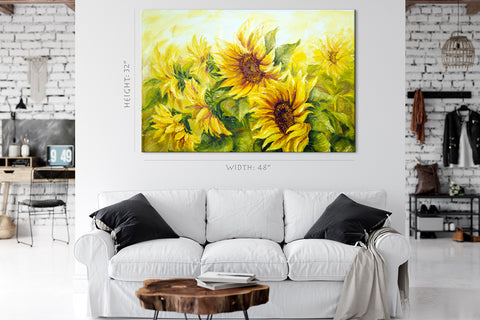 Impression sur toile - Tournesols, Peinture à l'huile #E0797