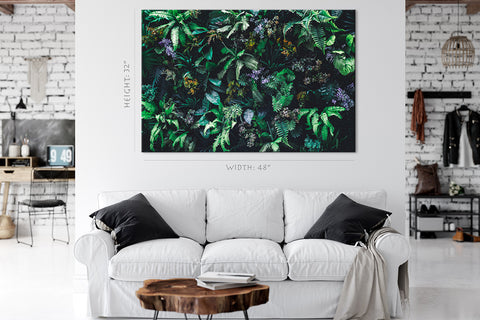 Impression sur toile - Feuilles et fleurs vertes tropicales #E0818