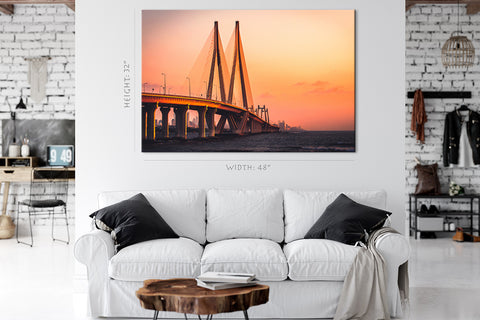 Impression sur toile - Bandra Worli Sea Link au coucher du soleil, Mumbai, Inde #E0410