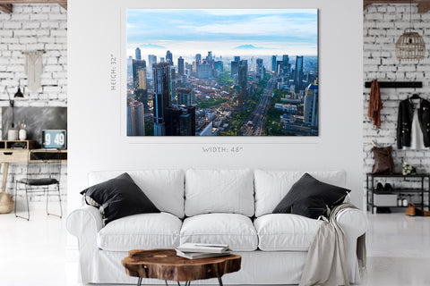 Impression sur toile - Paysage urbain du centre-ville de Jakarta au matin #E0469