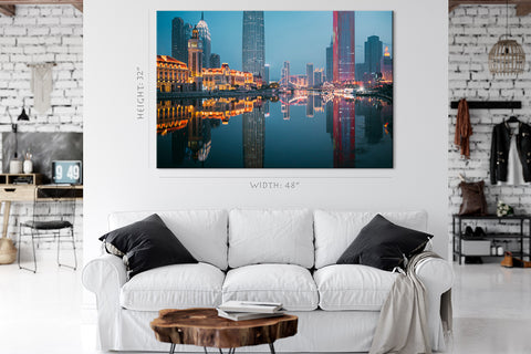 Impression sur toile - Paysage de nuit Ff Landmark Buildings In Tianjin Coastal City #E0295