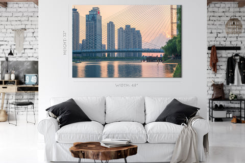 Impression sur toile - Pont du fleuve Yangtze, Wuhan, Chine #E0352