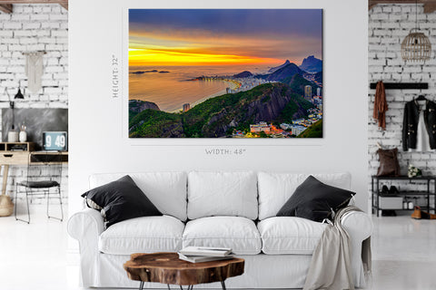 Impression sur toile - Coucher de soleil sur Copacabana et Botafogo à Rio de Janeiro #E0254