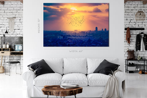 Canvas Print -  Flying Birds Over Cairo At Sunset #E0355