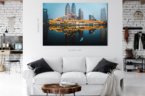 Impression sur toile - Paysage urbain nocturne de Tianjin #E0294